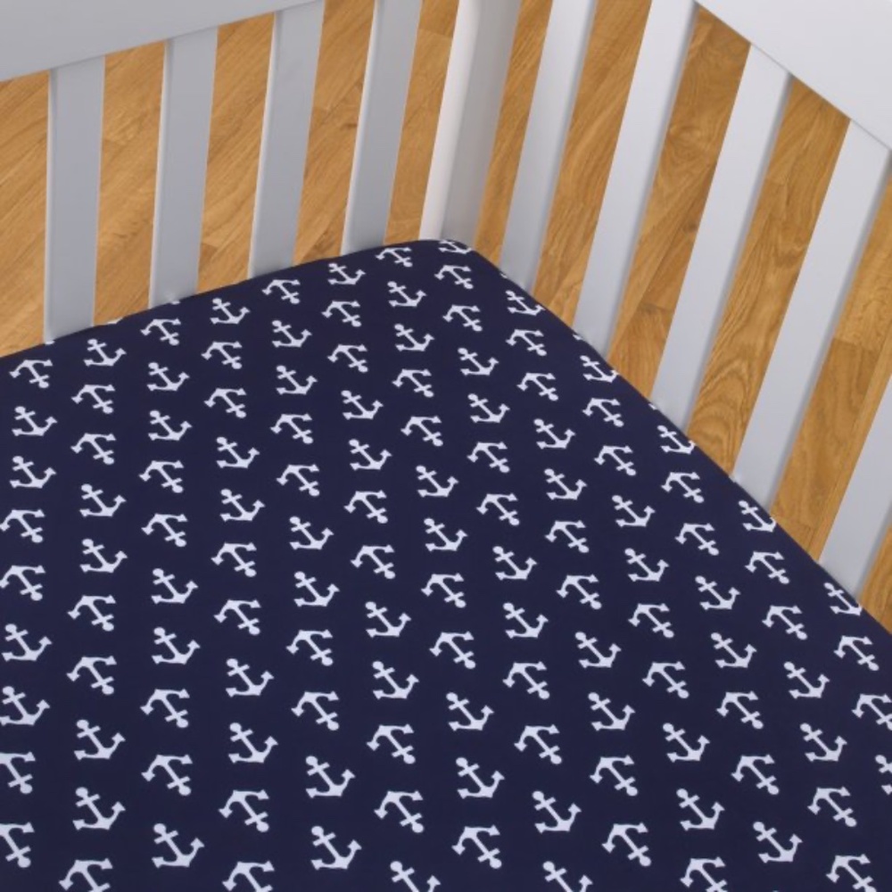 Navy/White Anchors Crib Sheet by NoJo